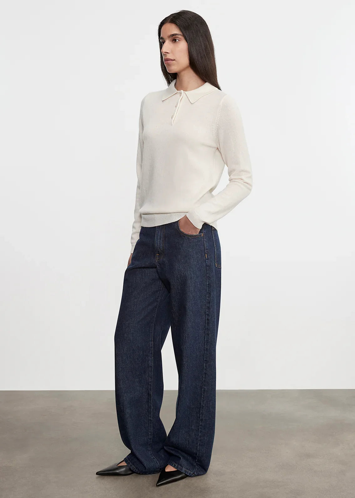 Enza Costa Knit Cashmere Polo Sweater - Chalk