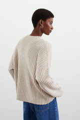 Soft Goat Ribbed O-neck - Natural Sand