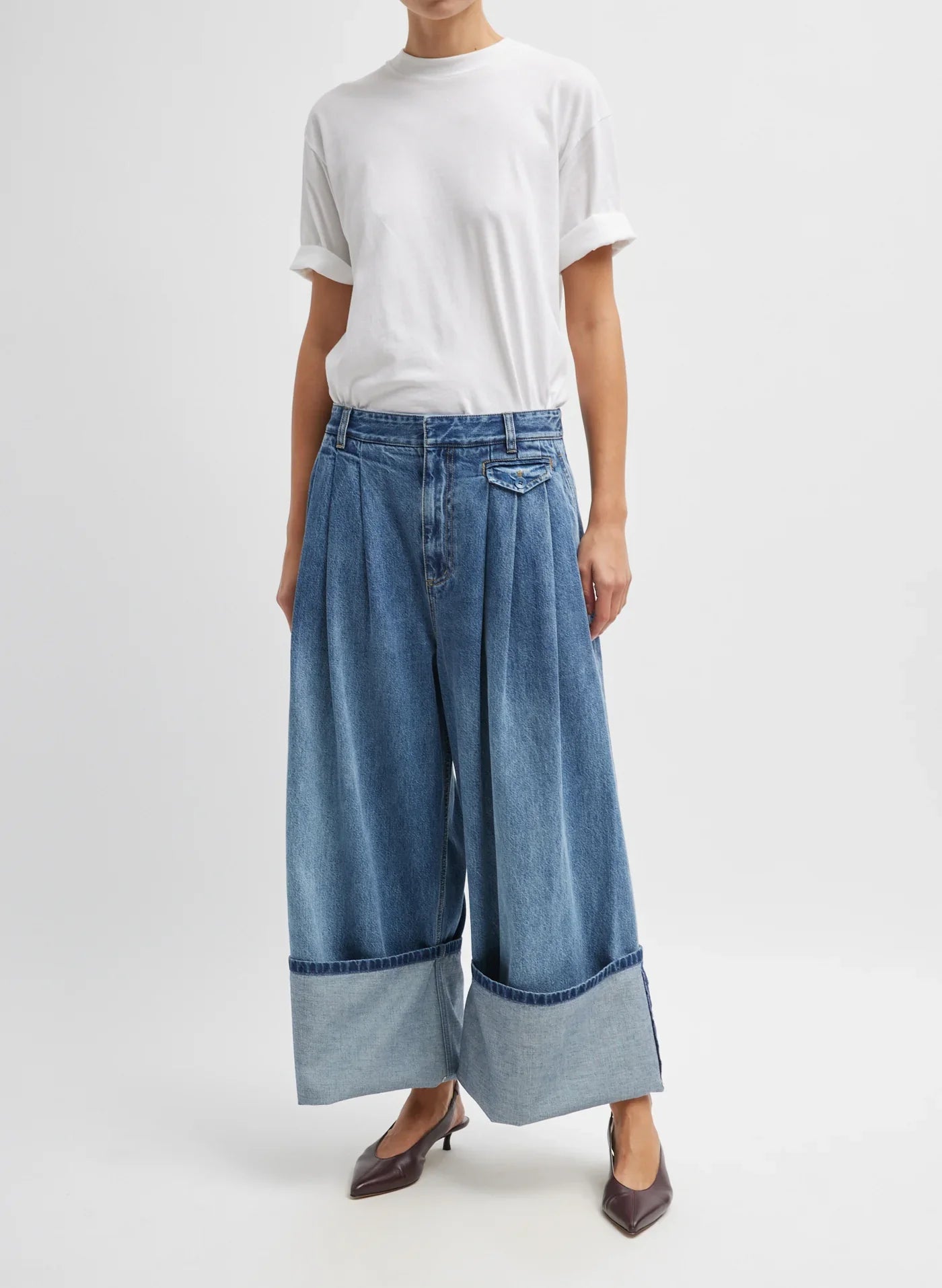 Tibi Spring Denim Triple Pleat Pant - Classic Blue