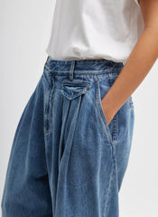 Tibi Spring Denim Triple Pleat Pant - Classic Blue