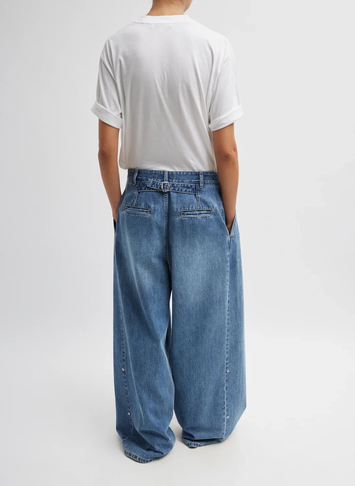 Tibi Spring Denim Triple Pleat Pant - Classic Blue
