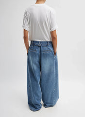 Tibi Spring Denim Triple Pleat Pant - Classic Blue