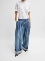 Tibi Spring Denim Triple Pleat Pant - Classic Blue