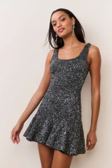LoveShackFancy Sarajane Sequin Stretch Knit Mini Dress - Black