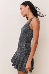 LoveShackFancy Sarajane Sequin Stretch Knit Mini Dress - Black