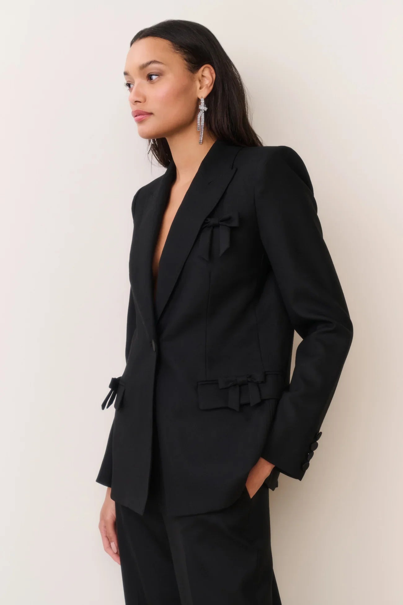 LoveShackFancy Shayne Bow-Embellished Blazer - Black