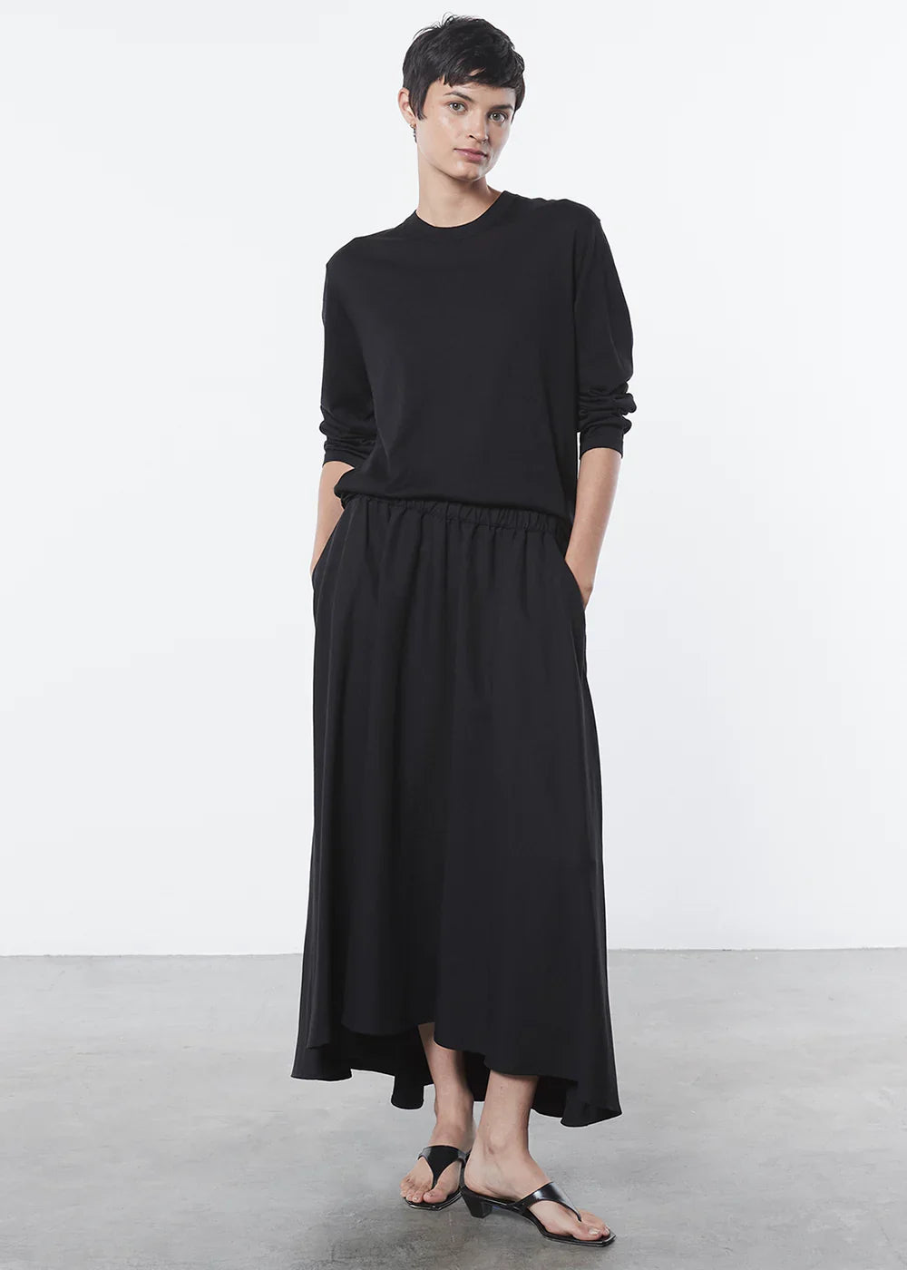 Enza Costa Silk Knit Easy Long Sleeve Tee - Black