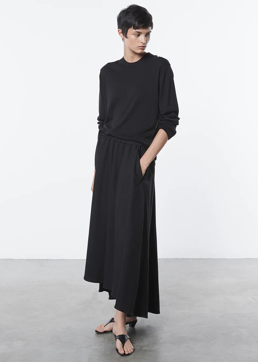 Enza Costa Silk Knit Easy Long Sleeve Tee - Black