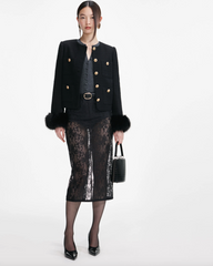 Self-Portrait Black Boucle Fur Cuff Jacket - Black
