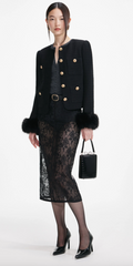 Self-Portrait Black Boucle Fur Cuff Jacket - Black