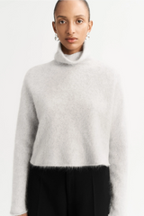 Soft Goat Brushed Turtleneck - Light Grey