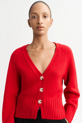 Soft Goat V-Neck Cardigan - Rouge