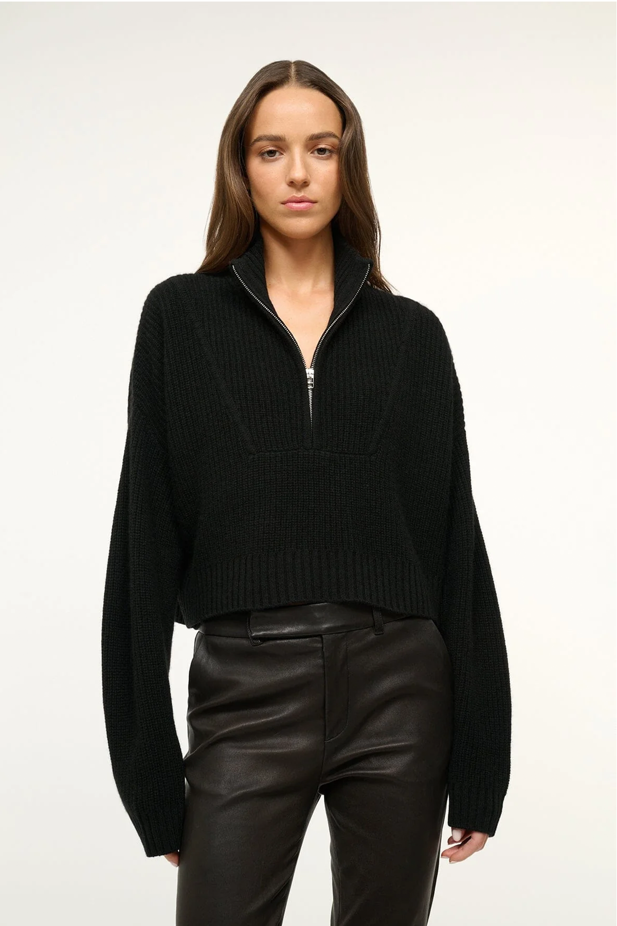 Staud Cashmere Cropped Hampton Sweater - Black