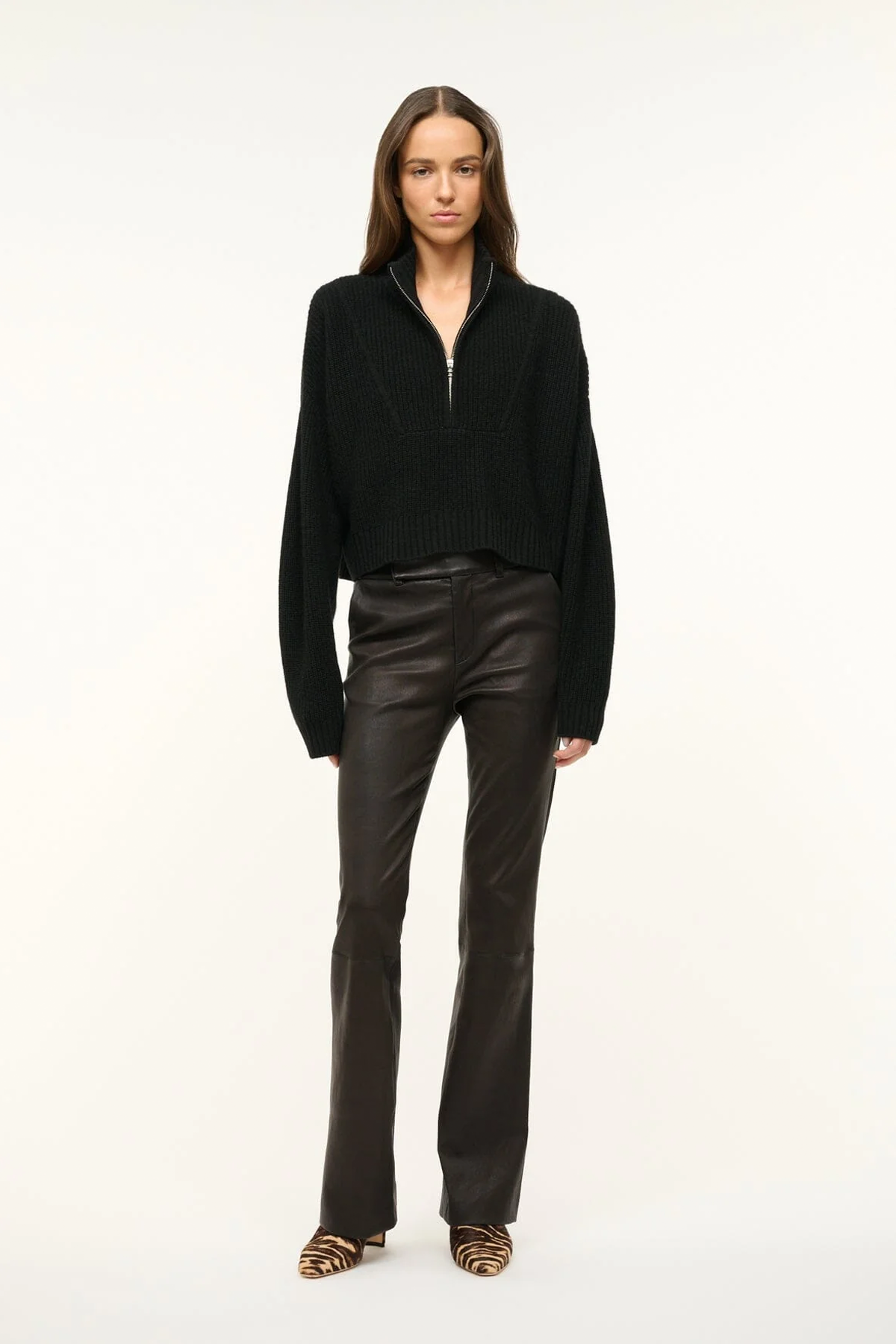 Staud Cashmere Cropped Hampton Sweater - Black