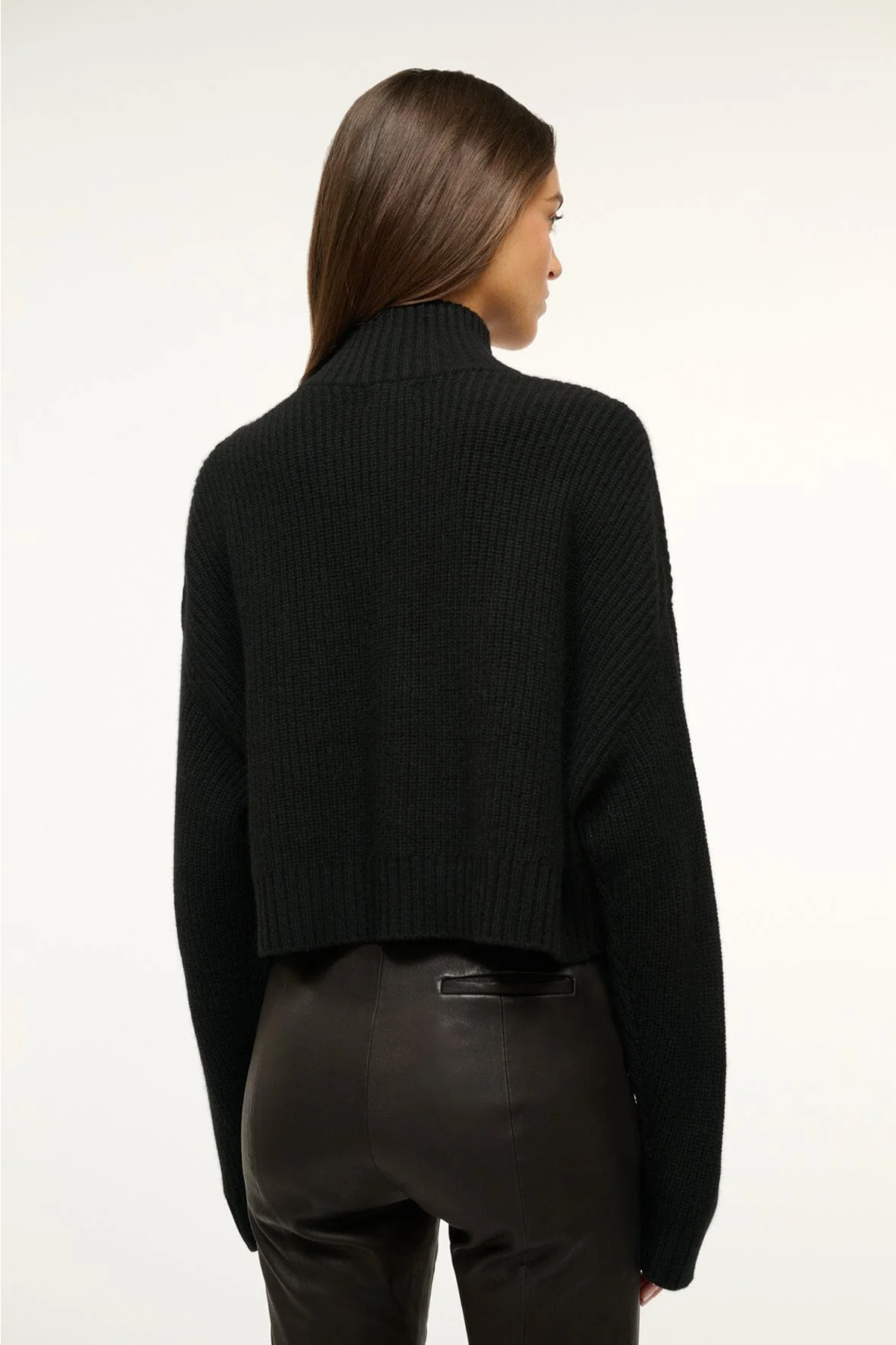 Staud Cashmere Cropped Hampton Sweater - Black