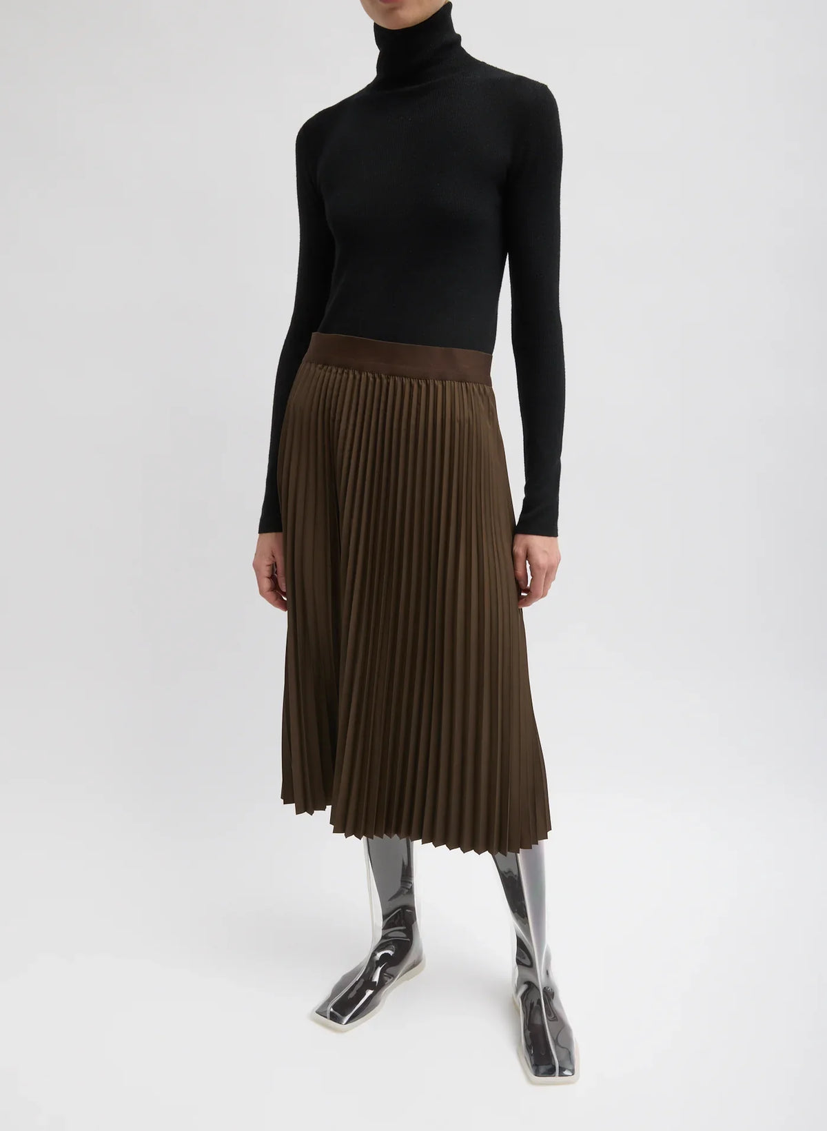 Tibi Feather Weight Ribbed Sweater Turtleneck Pullover - Black