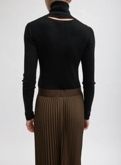 Tibi Feather Weight Ribbed Sweater Turtleneck Pullover - Black
