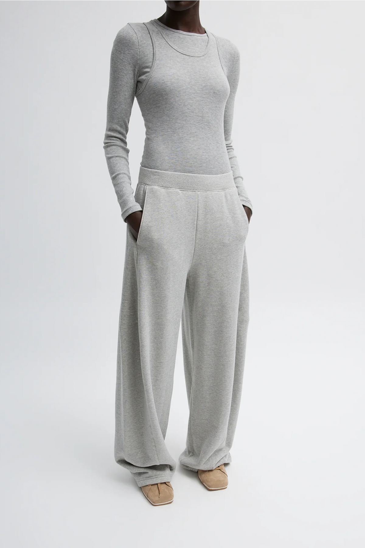Tibi Circular Fine Rib T Tank - Heather Grey