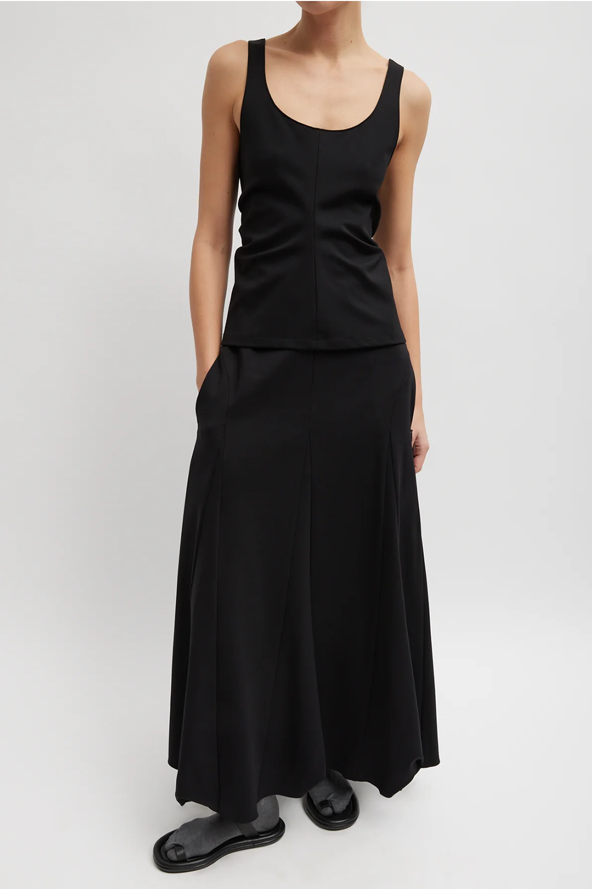 Tibi Compact Ultra Stretch Tucked Panel Maxi Skirt - Black