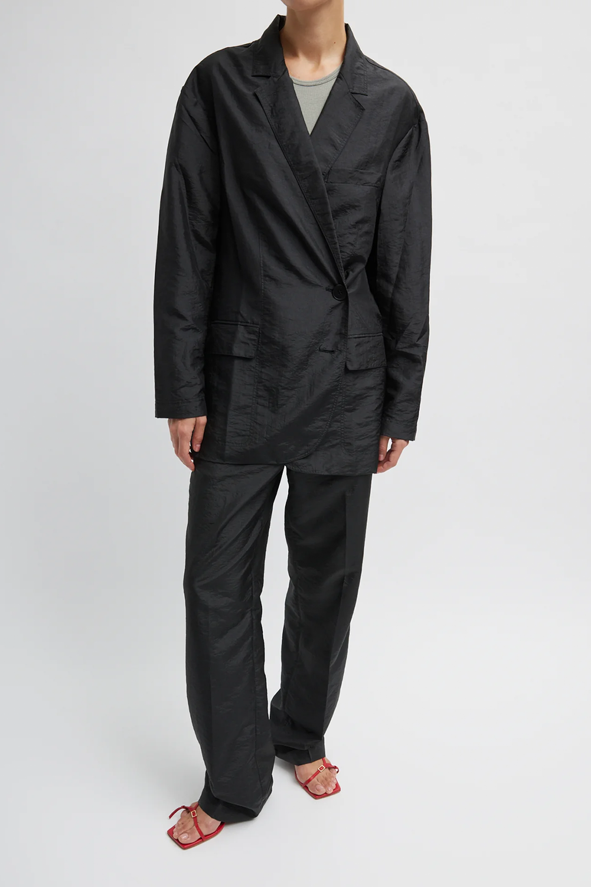 Tibi Crispy Nylon Liam Blazer - Black