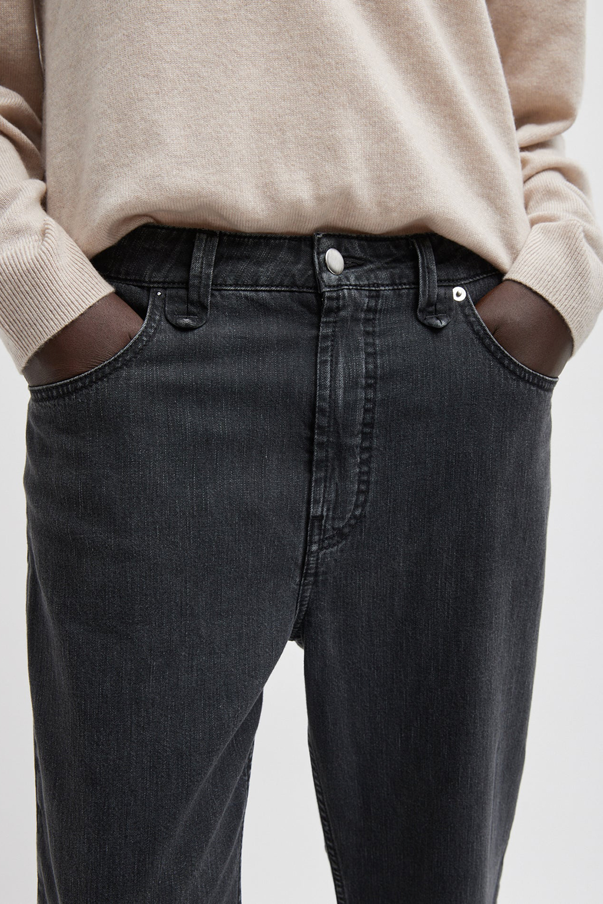 Tibi Nylon Mou Denim Clift Jeans - Black