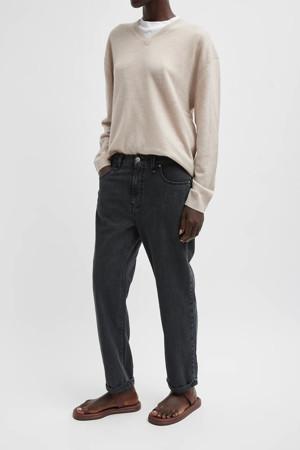 Tibi Nylon Mou Denim Clift Jeans - Black