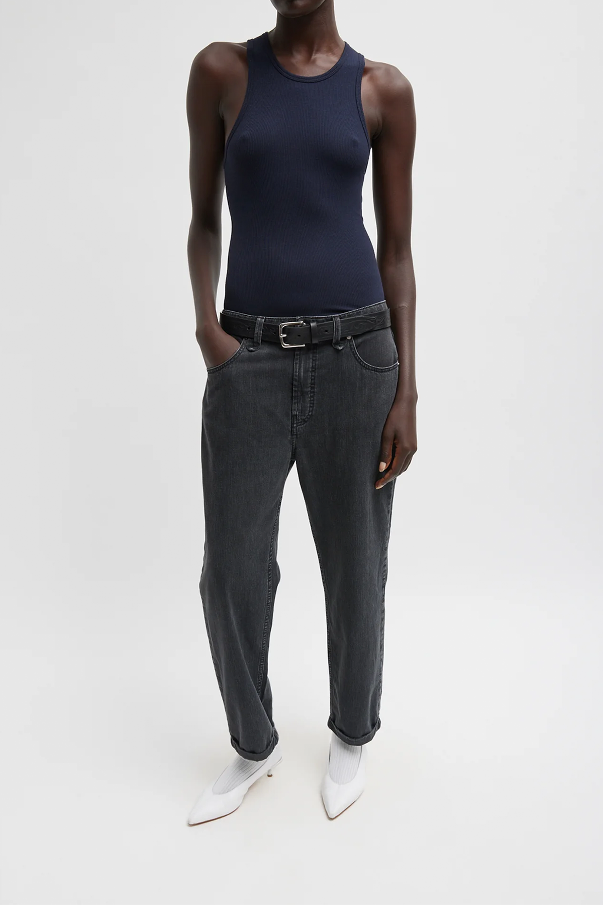 Tibi Nylon Mou Denim Clift Jeans - Black