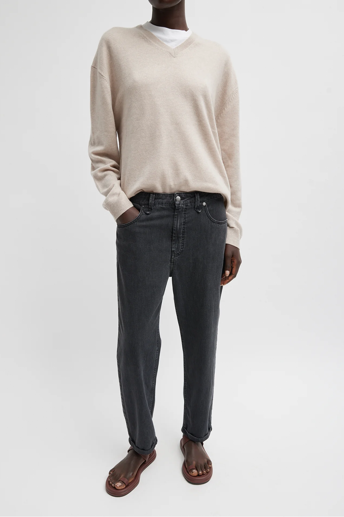 Tibi Nylon Mou Denim Clift Jeans - Black