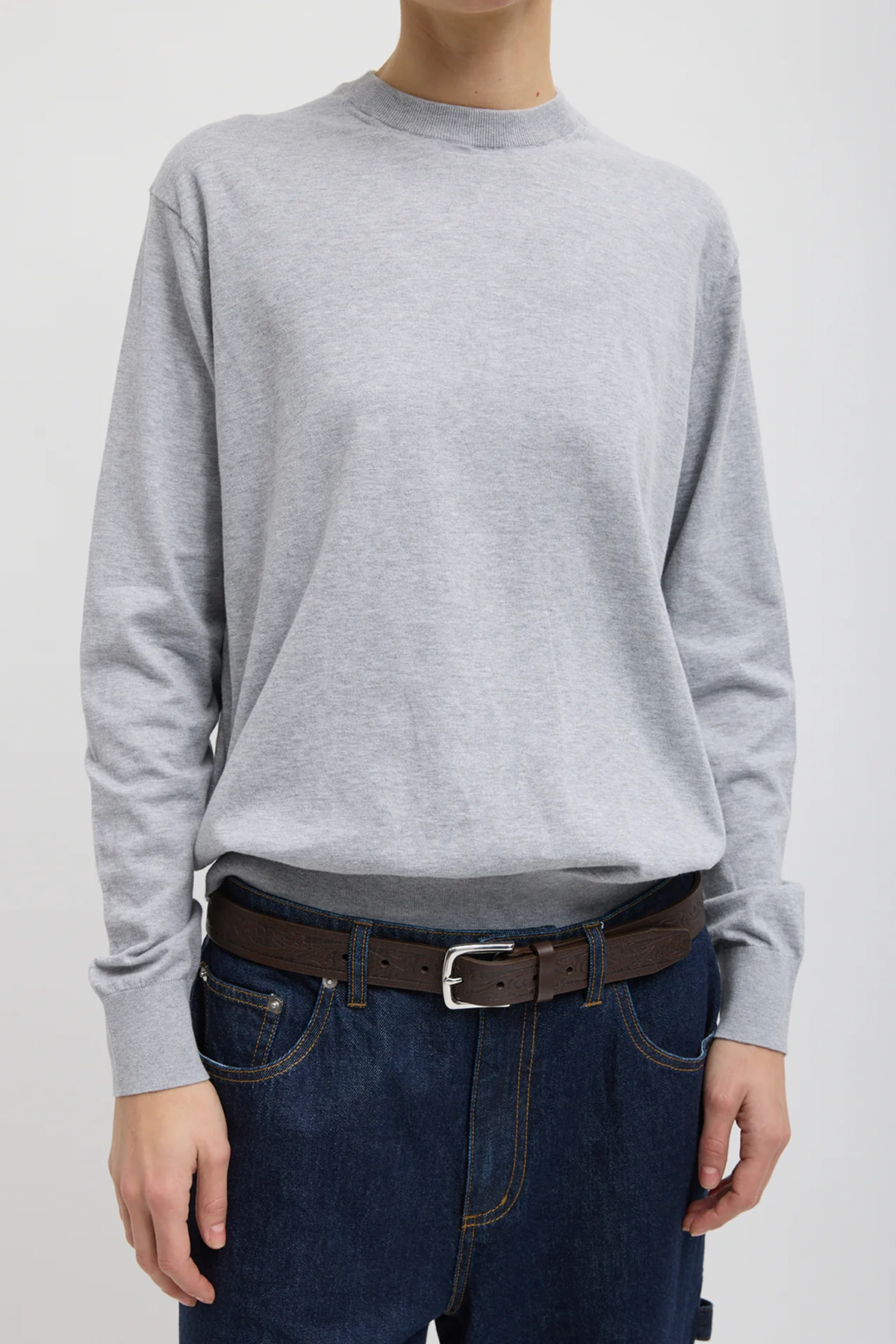 Tibi Super Fine Gauge Perfect Men's Pullover - Heather Grey