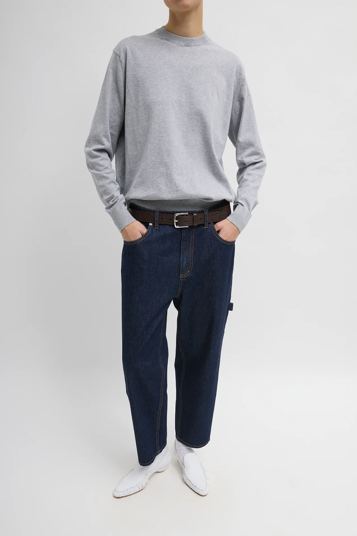 Tibi Super Fine Gauge Perfect Men's Pullover - Heather Grey