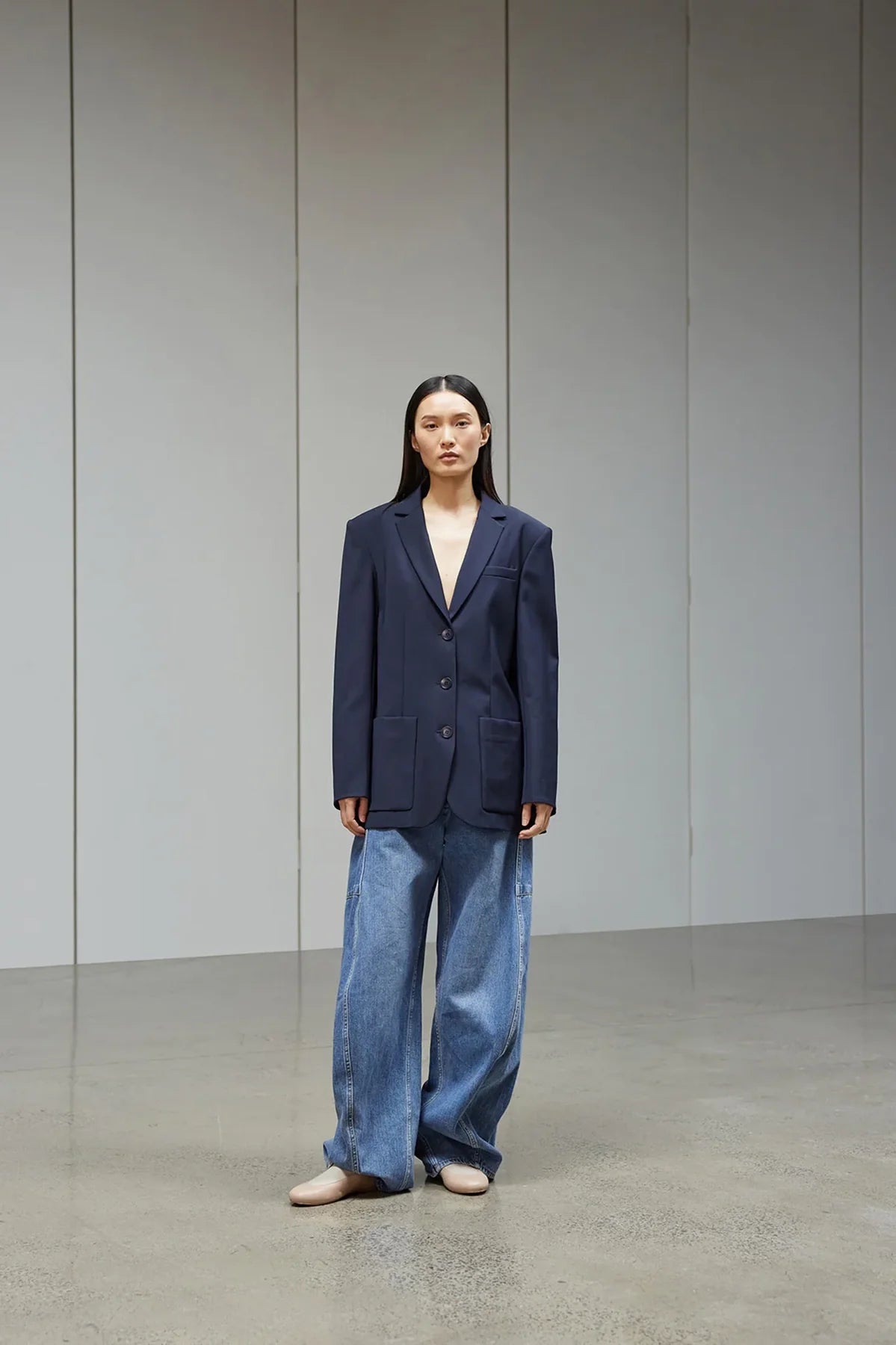 Tibi Tropical Wool Max Blazer - Navy