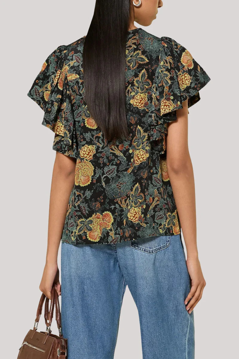 Ulla Johnson Lena Silk Flutter Sleeve Blouse - Nuit