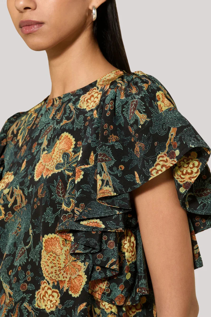 Ulla Johnson Lena Silk Flutter Sleeve Blouse - Nuit