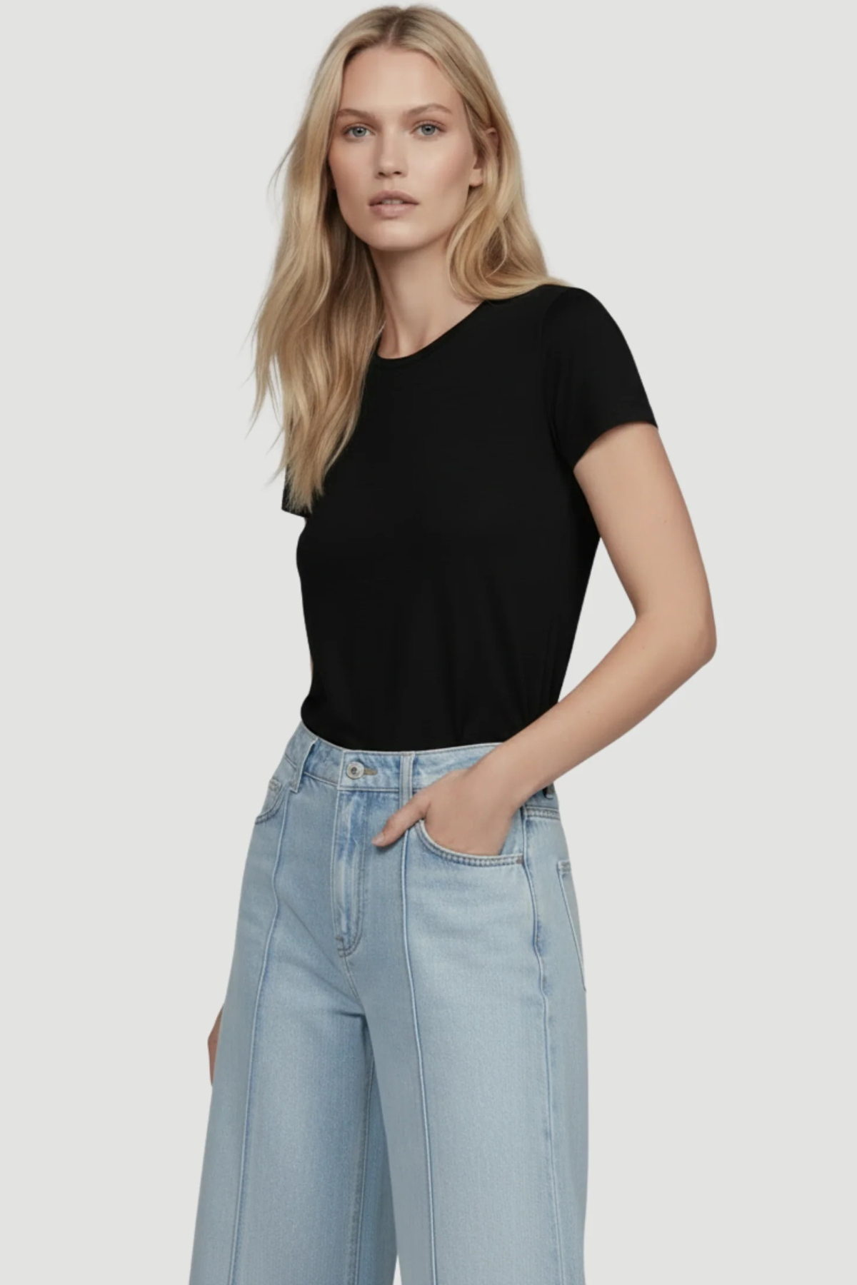 Majestic Filatures Stretch Linen S/S Crewneck - Noir