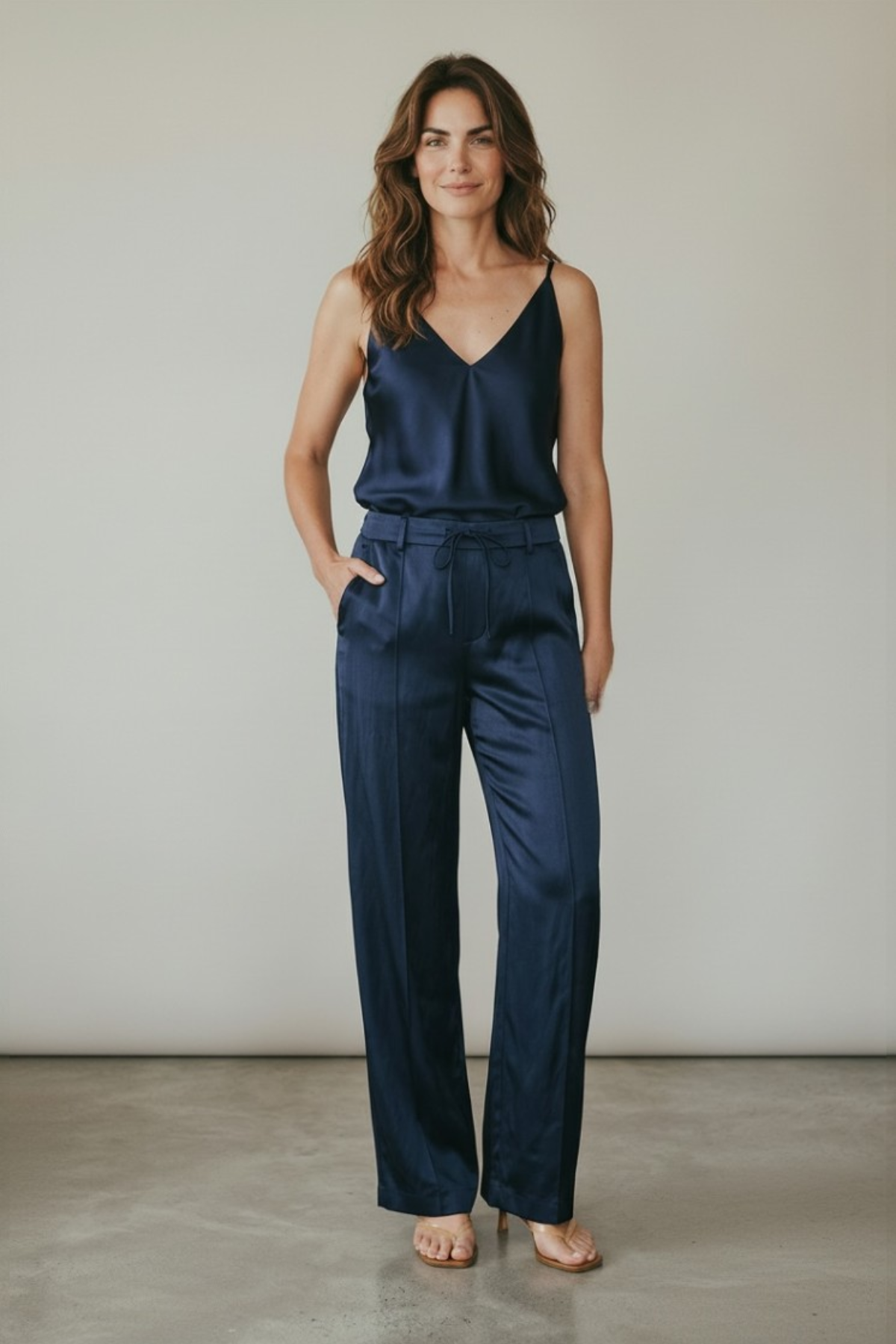 Utzon Toki Sand Washed Silk Satin Top with Straps - Ocean
