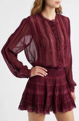 LoveShackFancy Fleetta Skirt - Oxblood