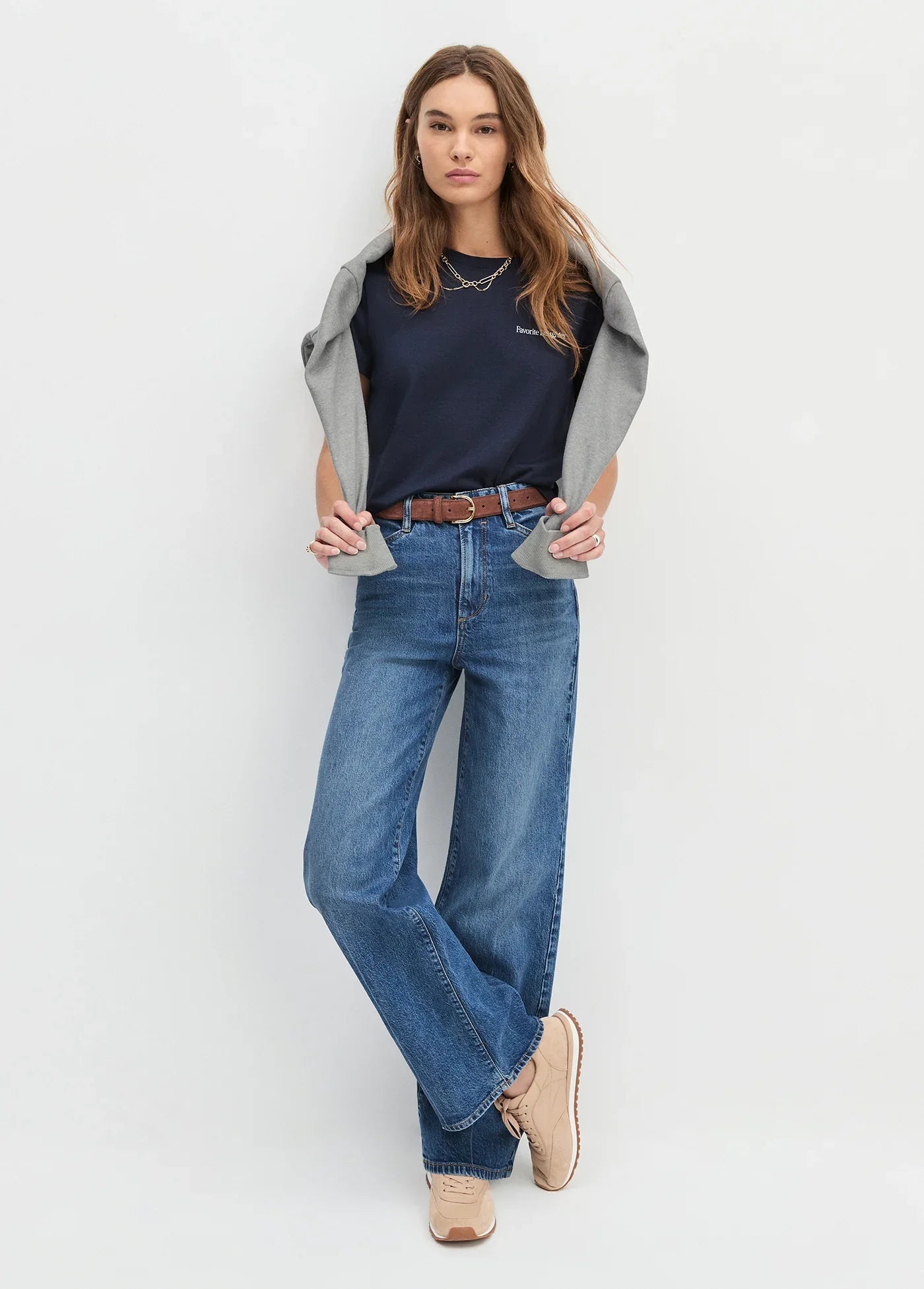 Favorite Daughter Cropped Logo Tee - Navy