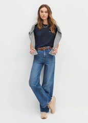 Favorite Daughter Cropped Logo Tee - Navy