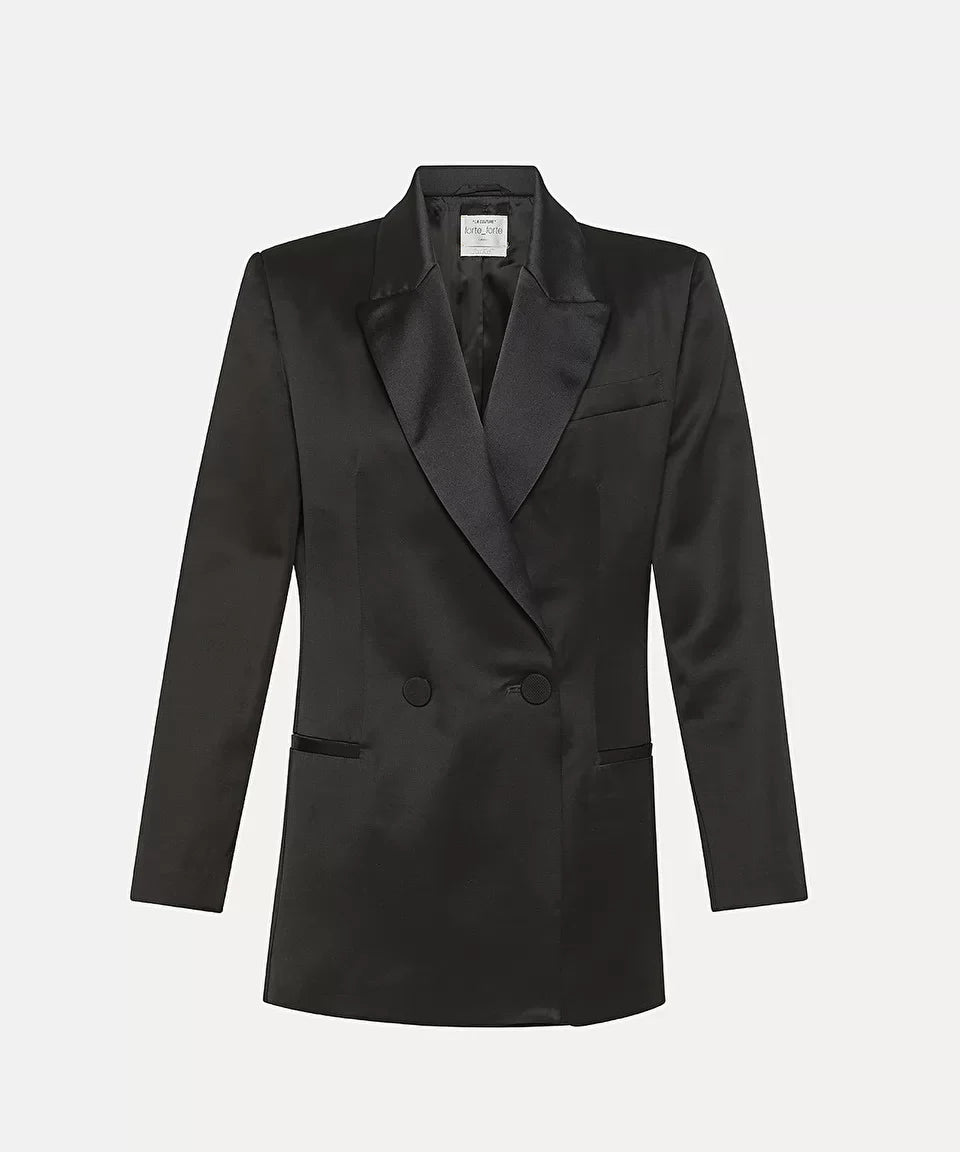 Forte Forte Viscose Wool Faille Tuxedo Jacket Satin Lapels - Nero