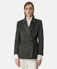 Forte Forte Viscose Wool Faille Tuxedo Jacket Satin Lapels - Nero