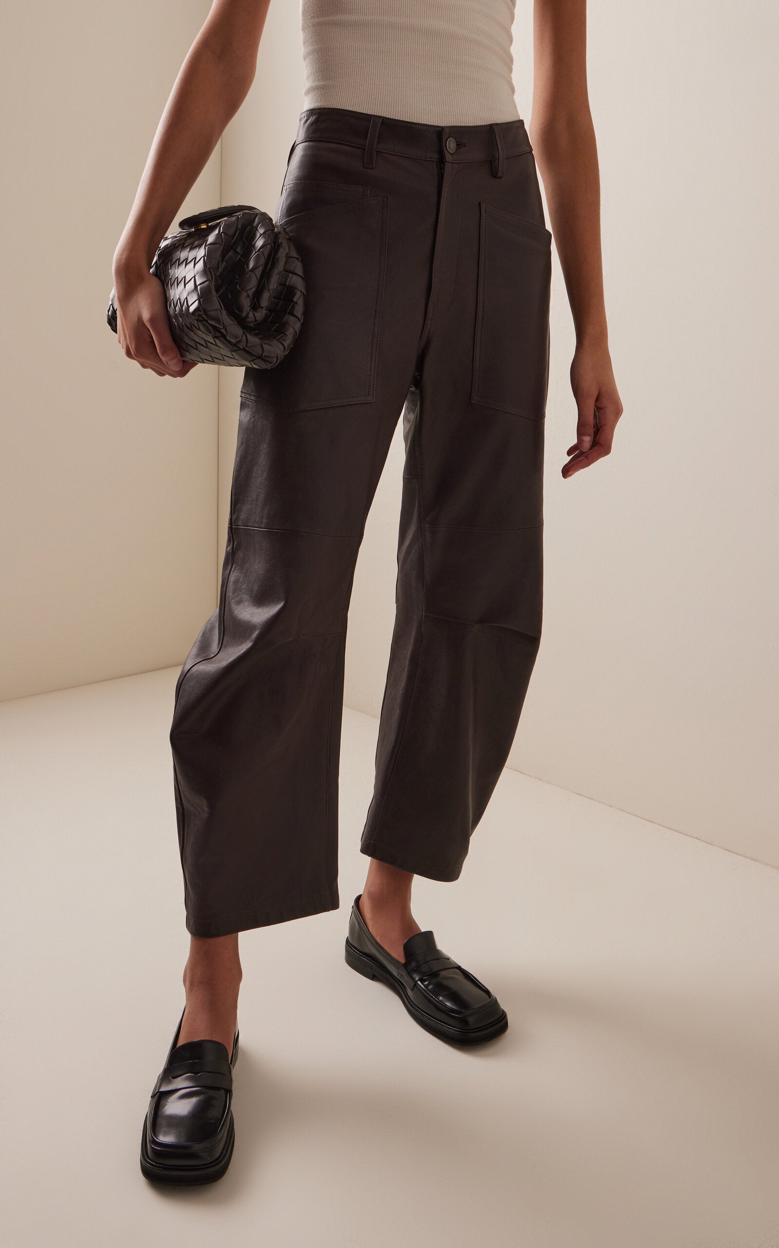 Nili Lotan Shon Leather Pant - Dark Brown