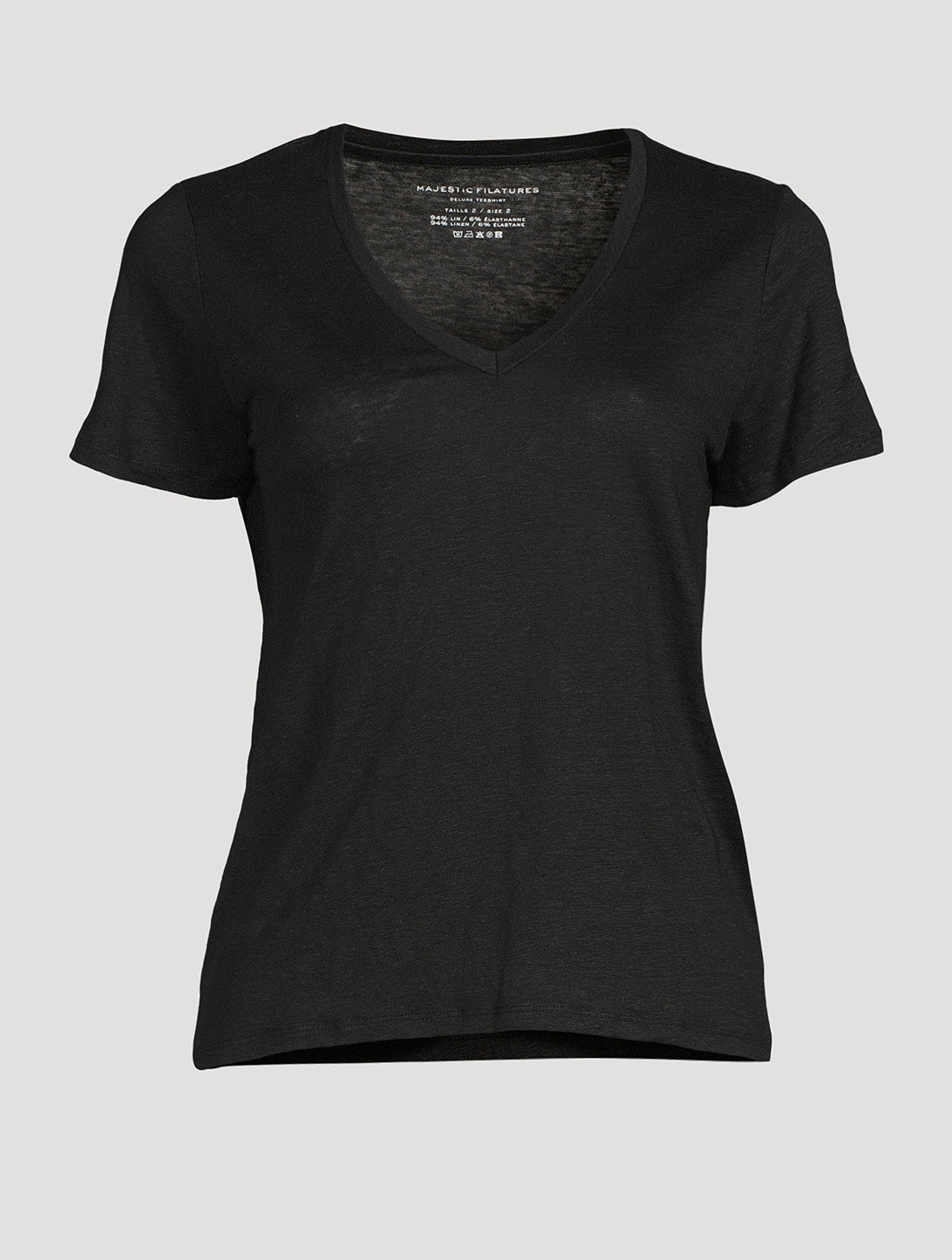 Majestic Filatures Stretch Linen S/S V-Neck - Noir