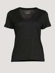 Majestic Filatures Stretch Linen S/S V-Neck - Noir