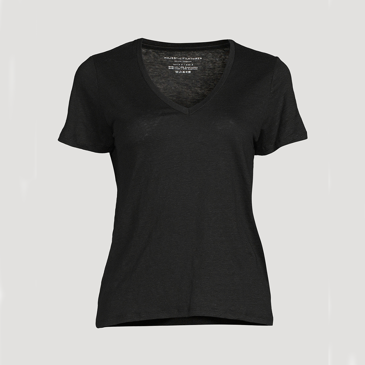 Majestic Filatures Stretch Linen S/S V-Neck - Noir