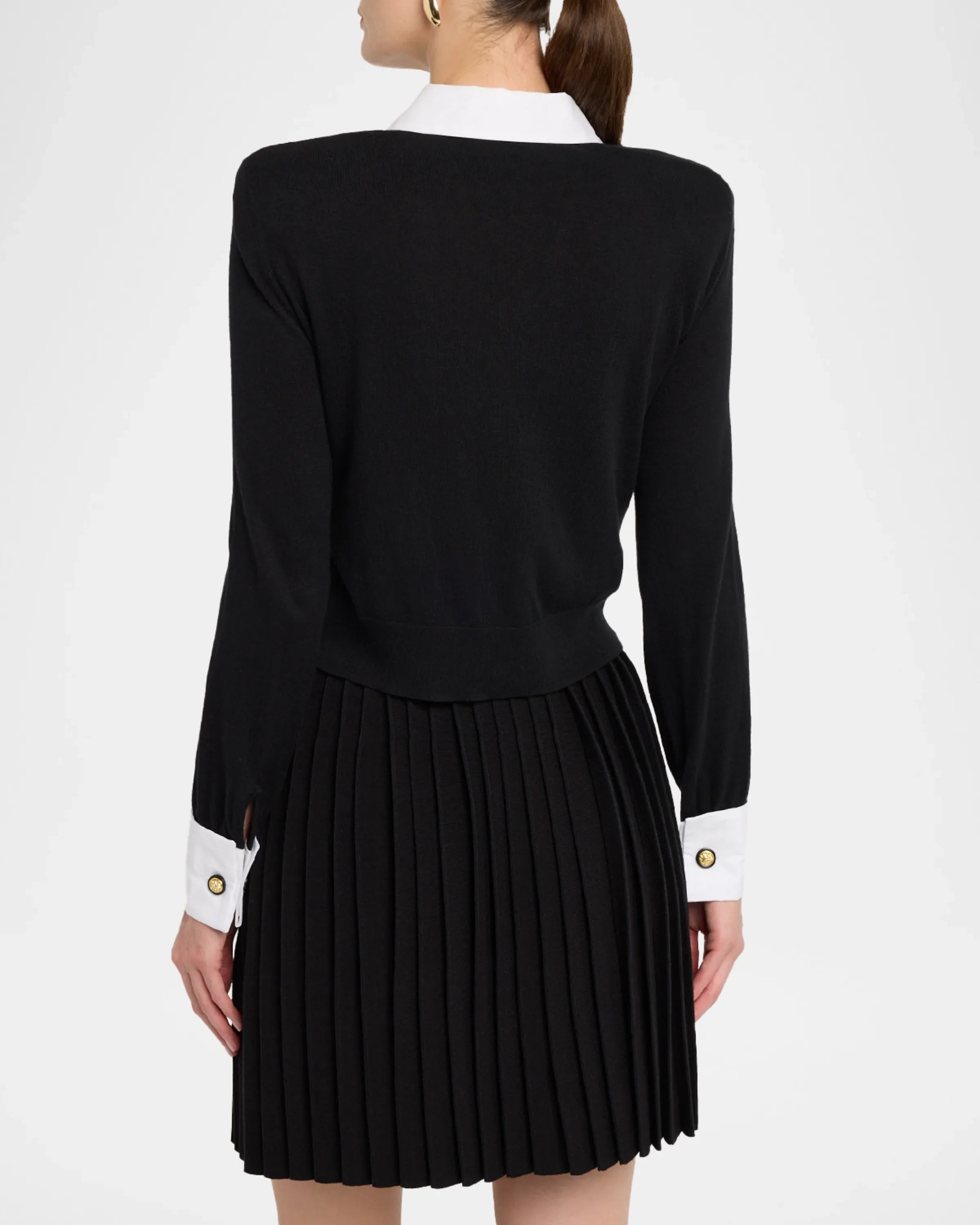 L'AGENCE April Poplin Collar Pullover - Black/ Gold Lion