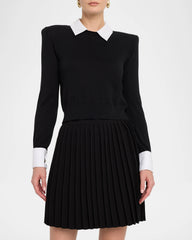 L'AGENCE April Poplin Collar Pullover - Black/ Gold Lion