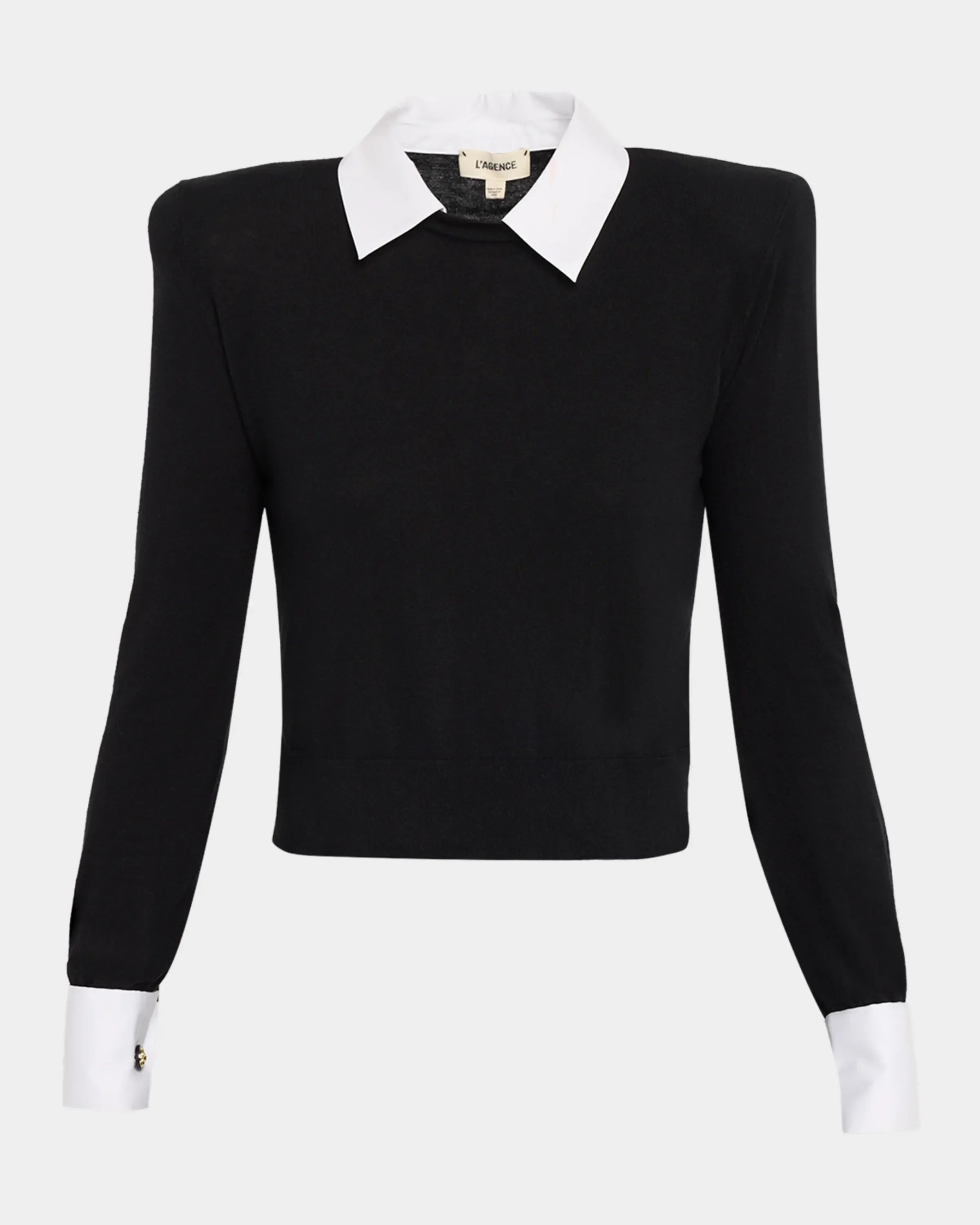 L'AGENCE April Poplin Collar Pullover - Black/ Gold Lion
