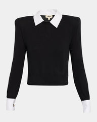 L'AGENCE April Poplin Collar Pullover - Black/ Gold Lion