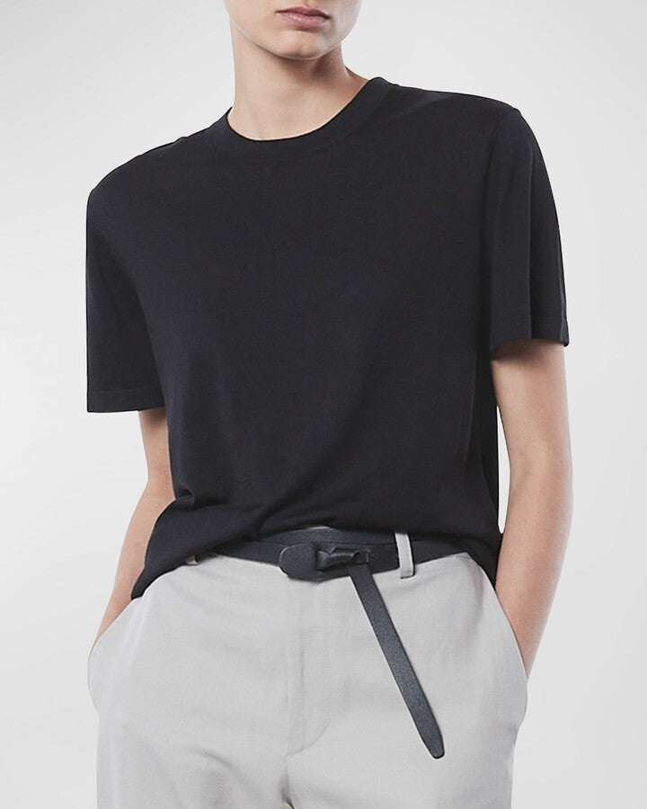 Enza Costa Silk Knit Easy Short Sleeve Tee - Black